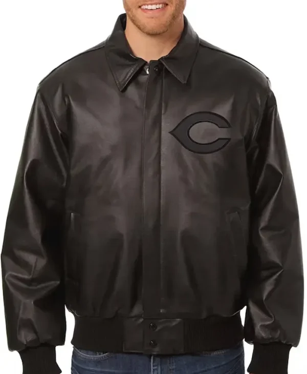 Cincinnati Reds Black Leather Bomber Jacket