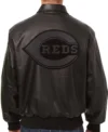 Cincinnati Reds Black Leather Bomber Jacket Back