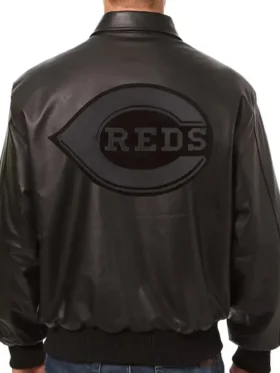 Cincinnati Reds Black Leather Bomber Jacket Back