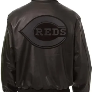 Cincinnati Reds Black Leather Bomber Jacket Back
