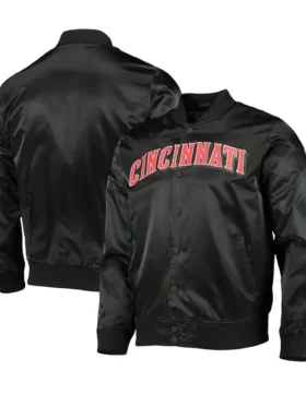 Cincinnati Reds Black Satin Full Snap Bomber Jacket