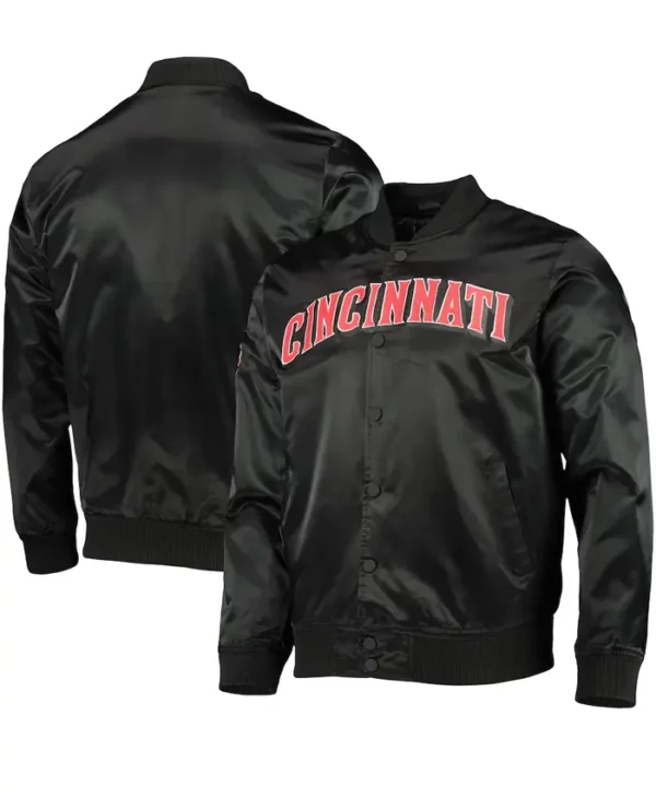 Cincinnati Reds Black Satin Full Snap Bomber Jacket