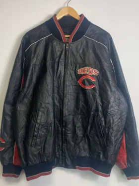Cincinnati Reds Black Vintage Leather Bomber Jacket