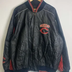 Cincinnati Reds Black Vintage Leather Bomber Jacket