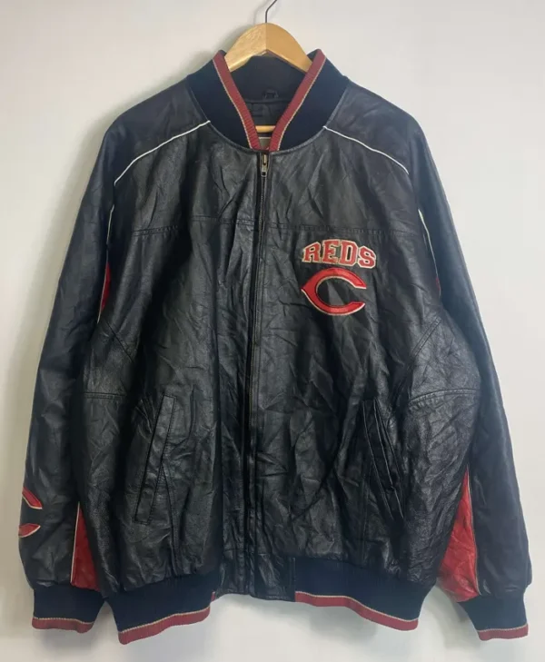 Cincinnati Reds Black Vintage Leather Bomber Jacket