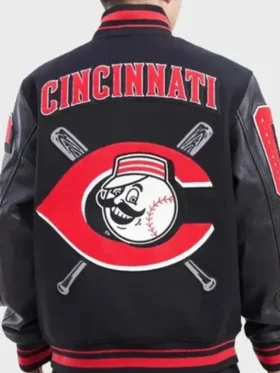 Cincinnati Reds Black Wool Varsity Jacket Back