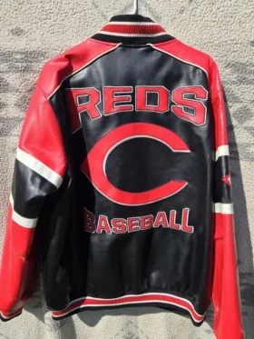 Cincinnati Reds Vintage Leather Zipper Jacket Back