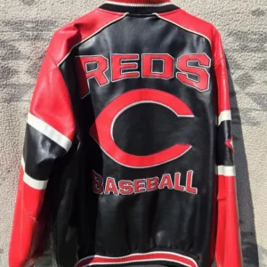 Cincinnati Reds Vintage Leather Zipper Jacket Back