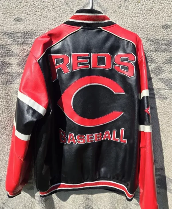 Cincinnati Reds Vintage Leather Zipper Jacket Back
