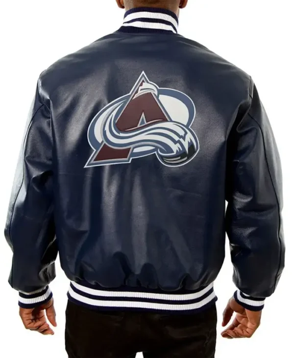 Colorado Avalanche Blue Leather Jacket Back