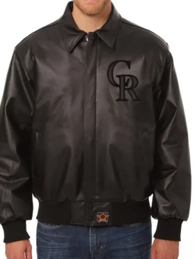 Colorado Rockies Black Leather Bomber Jacket