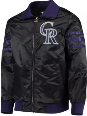 Colorado Rockies Black Satin Bomber Jacket 1