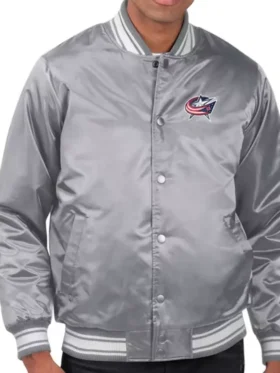 Columbus Blue Jackets Grey Full Snap Bomber Jacket