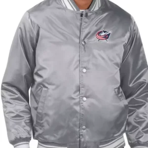 Columbus Blue Jackets Grey Full Snap Bomber Jacket