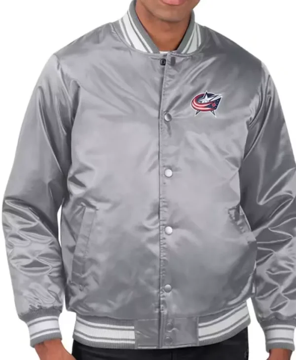 Columbus Blue Jackets Grey Full Snap Bomber Jacket