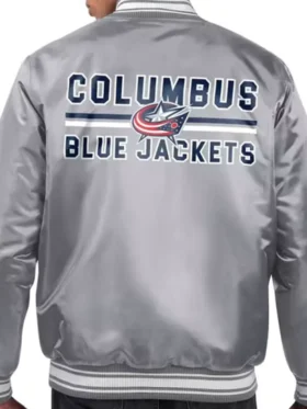 Columbus Blue Jackets Grey Full Snap Bomber Jacket Back