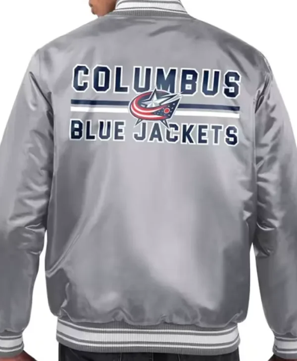 Columbus Blue Jackets Grey Full Snap Bomber Jacket Back
