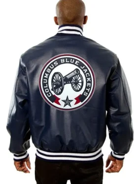 Columbus Blue Jackets Leather Bomber Jacket Back