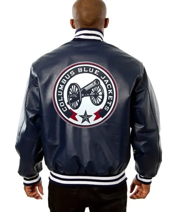 Columbus Blue Jackets Leather Bomber Jacket Back