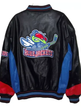Columbus Blue Jackets Leather Vintage Bomber Jacket Back