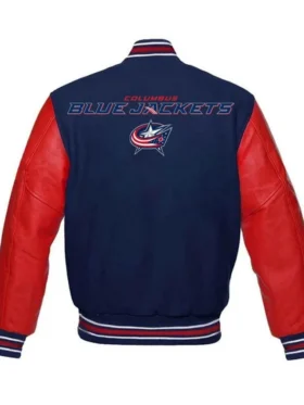 Columbus Blue Jackets Navy Blue And Red Varsity Jacket Back