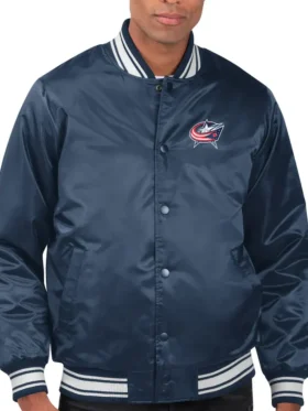 Columbus Blue Jackets Navy Blue Satin Full Snap Jacket