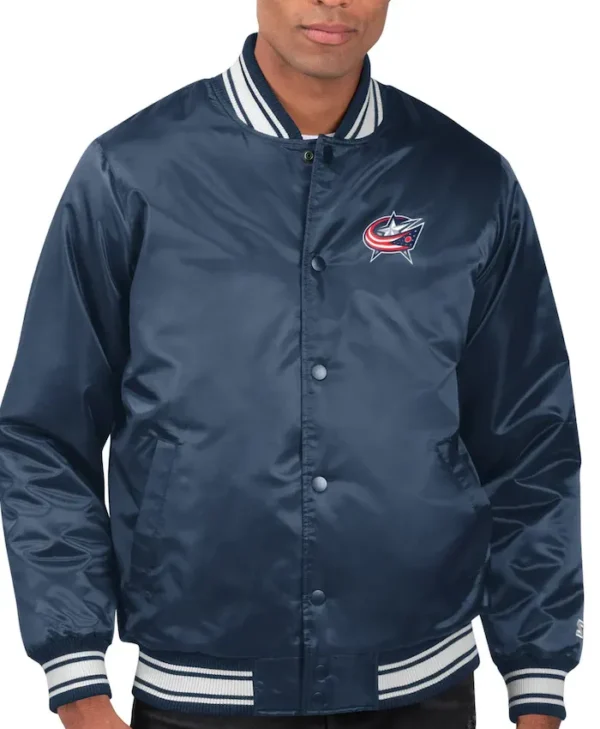 Columbus Blue Jackets Navy Blue Satin Full Snap Jacket