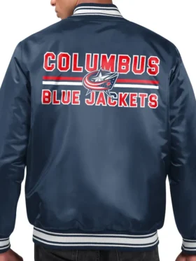 Columbus Blue Jackets Navy Blue Satin Full Snap Jacket Back
