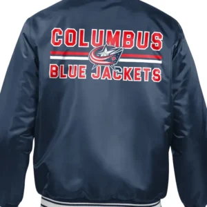 Columbus Blue Jackets Navy Blue Satin Full Snap Jacket Back