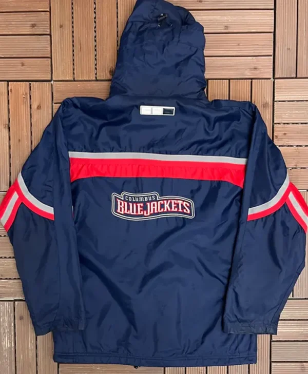 Columbus Blue Jackets Navy Blue Vintage Hooded Jacket Back