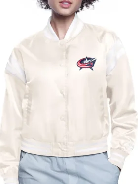 Columbus Blue Jackets White Satin Full Snap Jacket
