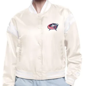 Columbus Blue Jackets White Satin Full Snap Jacket
