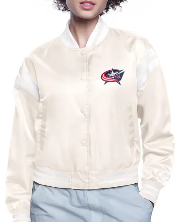 Columbus Blue Jackets White Satin Full Snap Jacket