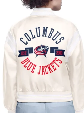 Columbus Blue Jackets White Satin Full Snap Jacket Back
