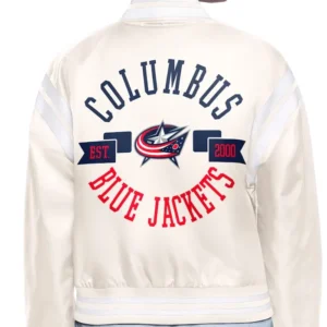 Columbus Blue Jackets White Satin Full Snap Jacket Back