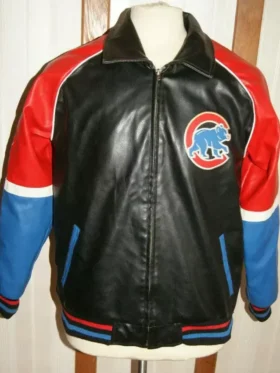 Cubs Vintage Leather Zipper Bomber Jacket