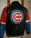 Cubs Vintage Leather Zipper Bomber Jacket Back