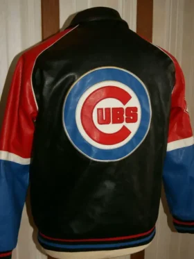 Cubs Vintage Leather Zipper Bomber Jacket Back