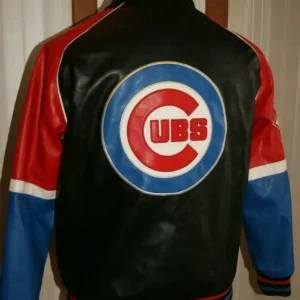 Cubs Vintage Leather Zipper Bomber Jacket Back