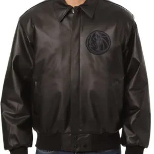 Dallas Mavericks Black Leather Bomber Jacket