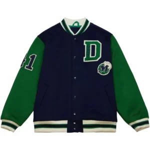 Dallas Mavericks Navy Blue And Green Varsity Jacket