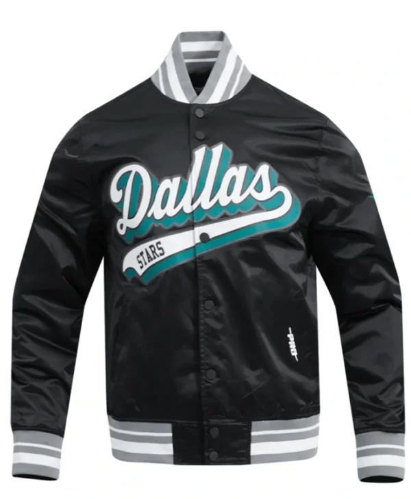 Dallas Stars Black Satin Varsity Jacket