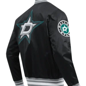 Dallas Stars Black Satin Varsity Jacket Back