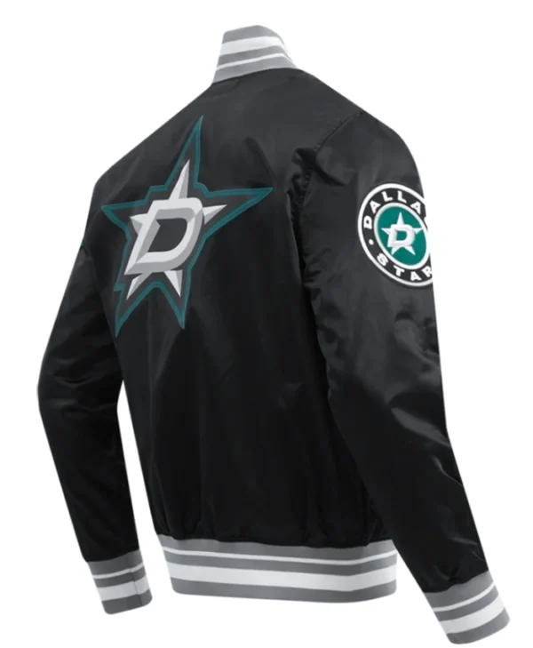 Dallas Stars Black Satin Varsity Jacket Back