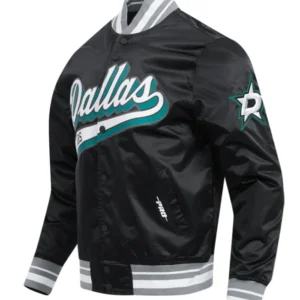Dallas Stars Black Satin Varsity Jacket Side