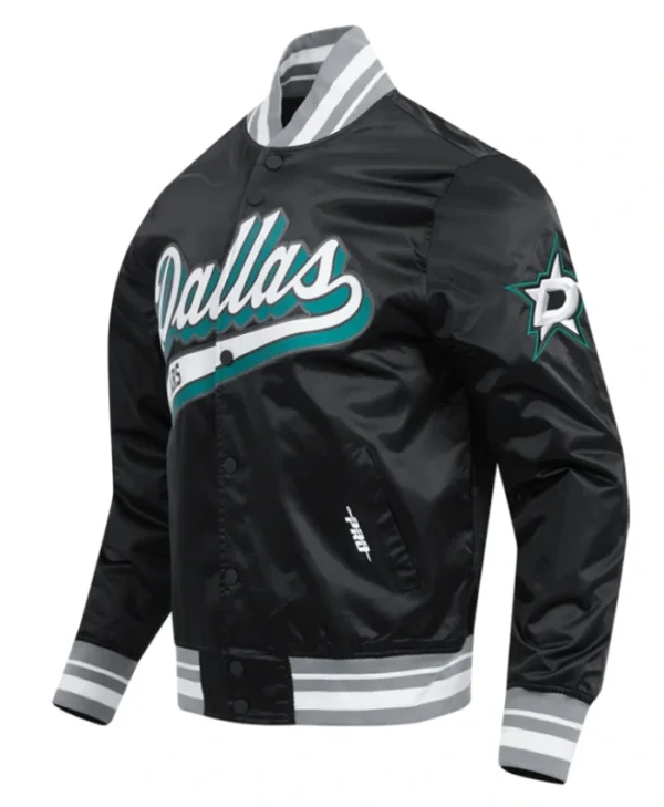 Dallas Stars Black Satin Varsity Jacket Side
