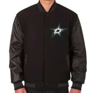 Dallas Stars Black Wool And Leather Letterman Jacket