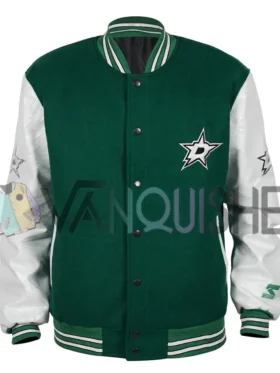 Dallas Stars Green And White Letterman Jacket front