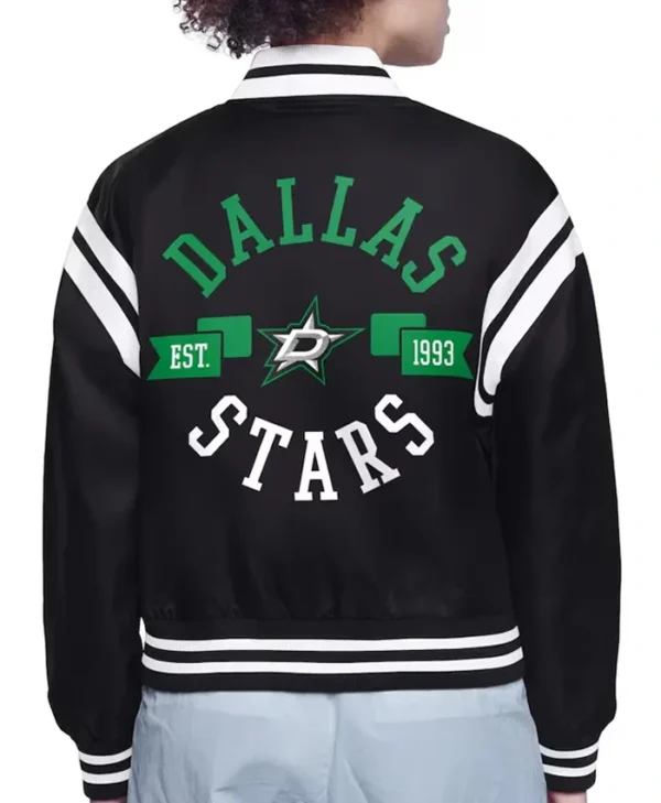 Dallas Stars Printed Logo Satin Varsity Jacket Back