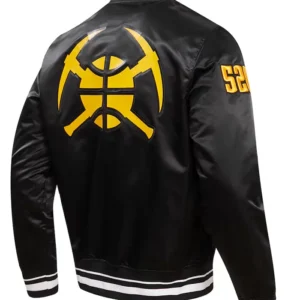 Denver Nugget Black Satin Bomber Jacket
